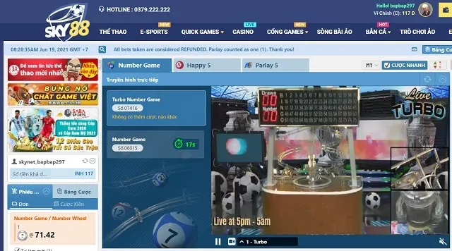 Sảnh number game tại Sky88