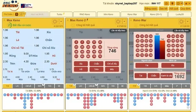 Các bàn number game sky88